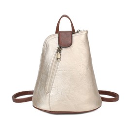 Fontanella Fashion Women's Adjustable Straps Top Handle Compact Zippered Closure Vintage Style Faux Leather Convertible Backpack (Light Gold)