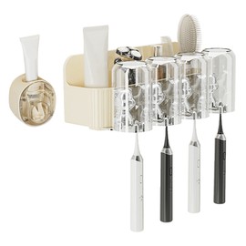 Cute Bear Toothbrush Shelf with Automatic Toothpaste Squeezer Plastic Punch Free Save Space Wall Mounted Toothbrush Holders 4 Cups