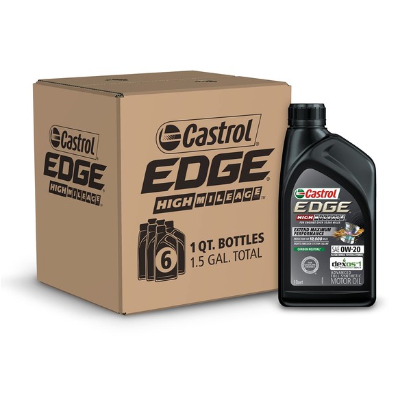 Castrol EDGE High Mileage 0W-20 Advanced Full Synthetic Motor Oil, 1 Quart, Pack of 6