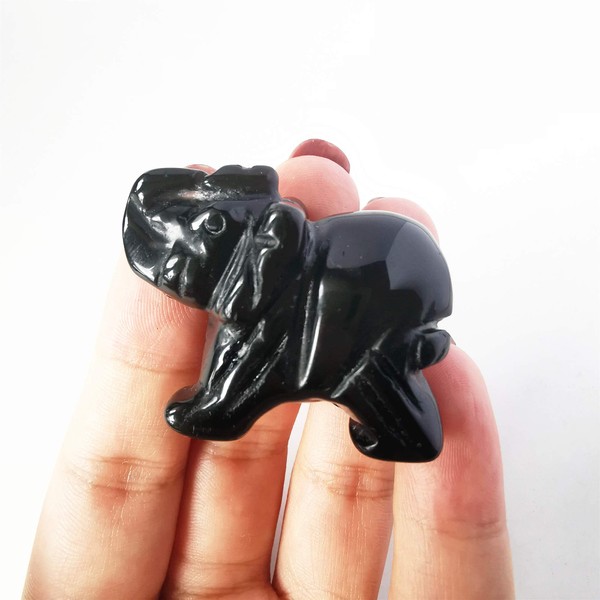 Manekieko Natural Black Obsidian Elephant Crystal Decor, Pocket Crystals and Healing Stones Figurine 38 mm Room Decoration