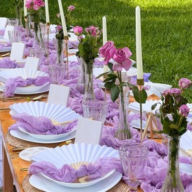 Lilac Purple Cheese Cloth Table Runner Easter Spring Boho Romantic 10ft Lavender Gauze Cheesecloth Table Runner for Baby Shower Decoration Wedding Bridal Shower Table Decor (35x120inch)