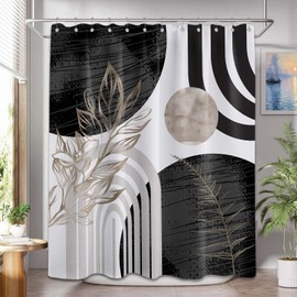 LanZanthic Boho Shower Curtains for Bathroom Abstract Black White Grey Mid Century Modern Wet Room Shower Curtain, Washable, Waterproof, Cloth Fabric, 180 x 180 cm