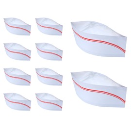 BBTO 10 Pieces Soda Jerk Paper Hats Food Server Cap Retro Chef Caps with Red Strips for Theme Restaurant Party(Red Strips)
