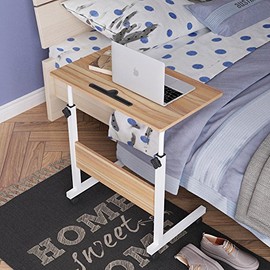 SogesGame End Table Height Adjustable Laptop Table, Portable Desk Cart Tray Mobile Side Table Sofa Table, Snack Table Industrial C Table for Coffee Snack Sofa, Oakï¼05#3-60OK-S8-US