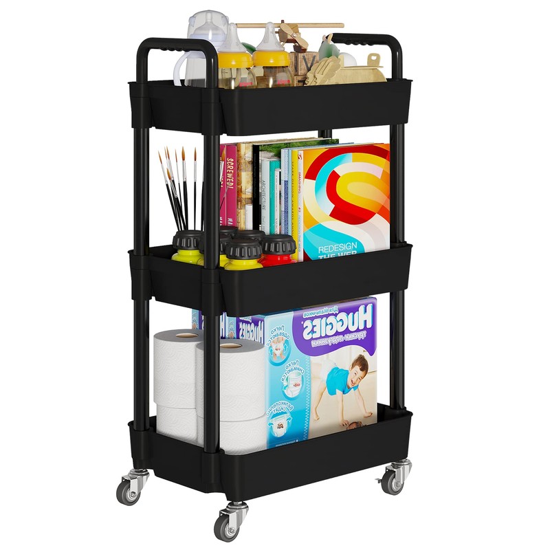 Laiensia 3-Tier Storage Carts,Multifunction Utility Rolling Cart Kitchen Storage Organizer,Mobile