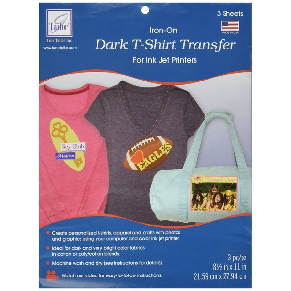 June Tailor JT855 8-1/2-Inch by 11-Inch Dark T-Shirt Inkjet Transfers, 3-Pack