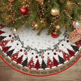 Artoid Mode Red Buffalo Check Pine Snowflakes Christmas 48 Inches / 122 cm Christmas Tree Skirt, Baubles Christmas Tree Skirt for Holiday Party Decoration