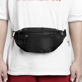 HhBdy Bumbag Black Waist Fanny Pack Running Belt for Men Women Unisex Bum Bag with 3-Zipper Pockets Adjustable Belt for Outdoors Workout Hiking