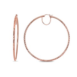 Rose Gold Flash Sterling Silver Diamond-Cut Round Large Hoop Earrings for Women (2x50mm - 70mm Diameter), Metal