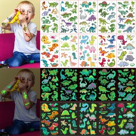 Children's Tattoo 10 Sheets Luminous Dinosaur Temporary Tattoo Set, Glow in the Dark, Waterproof, Skin-Friendly Children's Tattoos, Birthday Party Accessories for Children's Birthday Party Bags