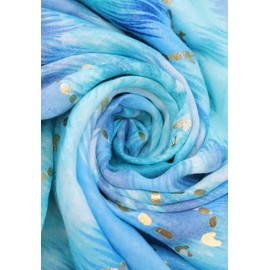 QUEEN HELENA SC026 Soft Lightweight Scarf Wrap Round Neck Pattern Elegant Women, blue, Unit size