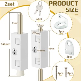 Sliding Door Lock Rectangle Patio Door Lock Keyed for Glass Hinged Security Bar Steel Bolt Zinc Alloy Iron Portable to Prevent Sliding(2 Pieces)