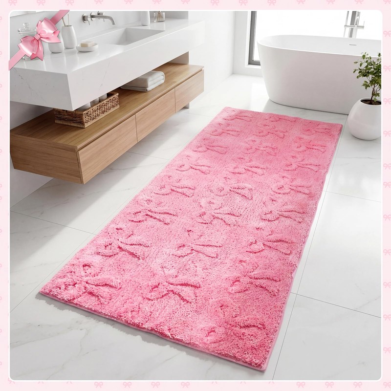 Tinideya Pink Bow Runner Rug 2'x5', Rug for Bath Dorm