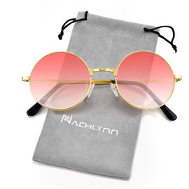NACHLYNN Round Hippie Sunglasses Metal Border Circle Hippie Glasses UV380 Protection 70s Sunglasses for Men Women Party Favor (Gradient Red)