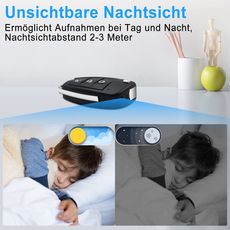 UYIKOO Mini Kamera, Kleine Kamera Autoschlüssel, 1080P HD Tragbare Videokamera