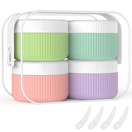 ME.FAN Travel Containers for Toiletries, TSA Approved 1.5 oz Silicone Cream Jars, Leak-proof Travel Size Containers, Travel Accessories with Lid for Cosmetic Face Hand 4 Pack White Lid - Bright