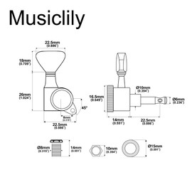 Musiclily Pro 3R3L 18:1 Ratio Full Sealed Locking Machine Heads Tuners Tuning Pegs Keys with Y-Style Button 45 Degree Screw for LP SG Style Electric Guitar, Chrome