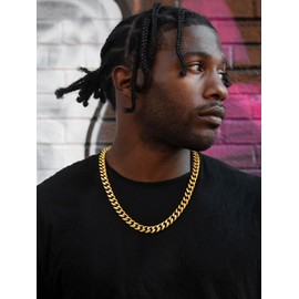 U7 Mens, Women Gold Chains 18 Inch Stainless Steel Rapper Cuban Chain Necklace