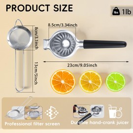 Premium Lemon Squeezer and Lime Press - Stainless Steel Large Heavy Duty Handhelp Lemon Juicer, Large Manual Citrus Press Juicer with Mesh Strainer, Solid Metal Squeezer Bowl