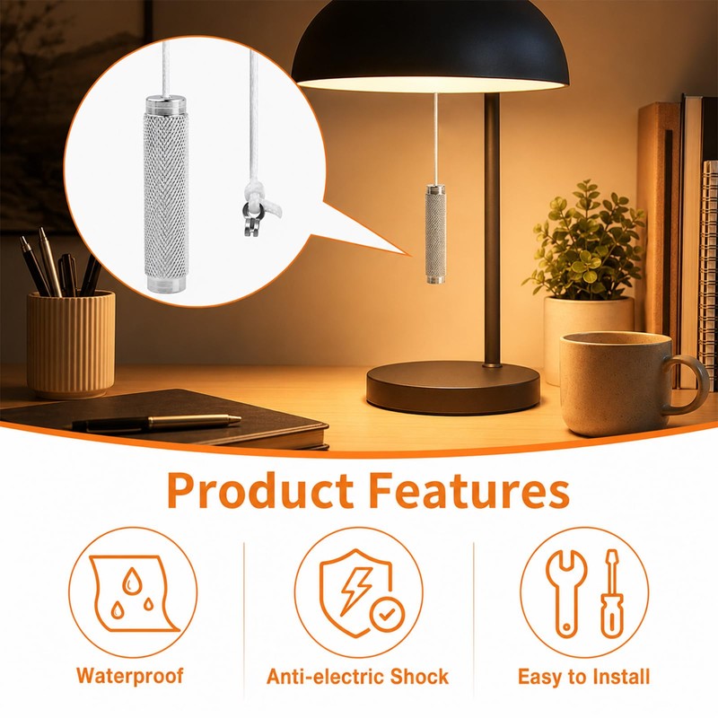 Bathroom Light Pull Cord Handle Knurled Chrome with 150cm String