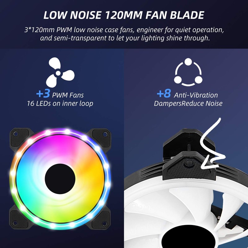 3 Pack RGB Case Fans, 120mm Ultra-Quiet RGB Chassis Cooling