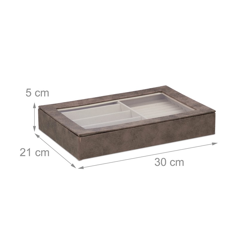 Relaxdays Leather Look Velvet Jewellery Box with Window H 5