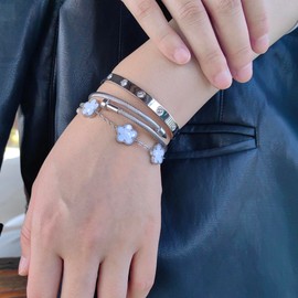 Jade cabbage Gold Bracelets for Women 18K Gold Plated Love Friendship Bracelet With Cubic Zirconia Cuff Bangle Jewelry Set Witness the Gift of Love (Silver 3pcs-A Medium 6.5")