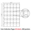 MUQING 600 Pockets Coin Sleeves, 20 Sheets Coin Pages, Coin