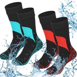 Jeyiour 2 Pairs Waterproof Socks Unisex Waterproof Breathable Socks Outdoor Skiing Hiking Wading Fishing Socks for Men Women (Classic Style,Large)