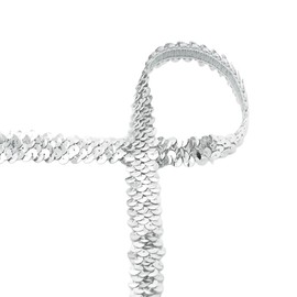 Paillettenband elastisch ab 1m Paillettenborte 20mm Meterware Pailletten 9 Farben, Farbe:silber