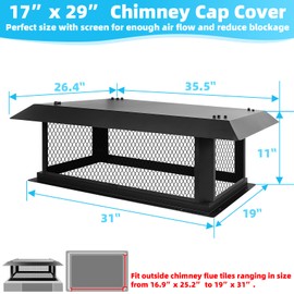 Chimney Cap Chimney Cover,Fireplace Chimney Caps for Outside 17"x29",Chimney Flue Cover Chimney Rain Cap,Roof Rain Guard Chimney Top Protector Cover Chimney Exhaust Vent Cap for Flue Tile Chimney