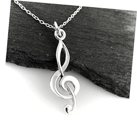 Treble Clef Pendant Necklace - 925 Sterling Silver - Music Musician Songwriter Charm Pendant Necklace for Women