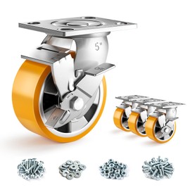 ANDUTEES 5 Inch Heavy Duty Casters Set of 4, Industrial Locking Casters 5000lbs Load Capacity, Plate Swivel Castor Wheels for Heavy Duty Carts, Workbench, Equipment, Platform Truck (Orange)