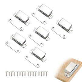 6PCS Magnetic Door Catches Cupboard Door Magnets Silver Stainless Steel Cabinet Door Magnetic Catches for Cabinet Drawer Kitchen Cupboard Wardrobe Closet Closure