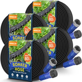 Winisok 200FT Thickened Flat Soaker Hose, Heavy Duty Double Layer Watering Hoses, Save 80% Water, Flexible Leakproof, Drip Irrigation Tubing for Garden Beds and Lawns (50 FT x 4Pack)