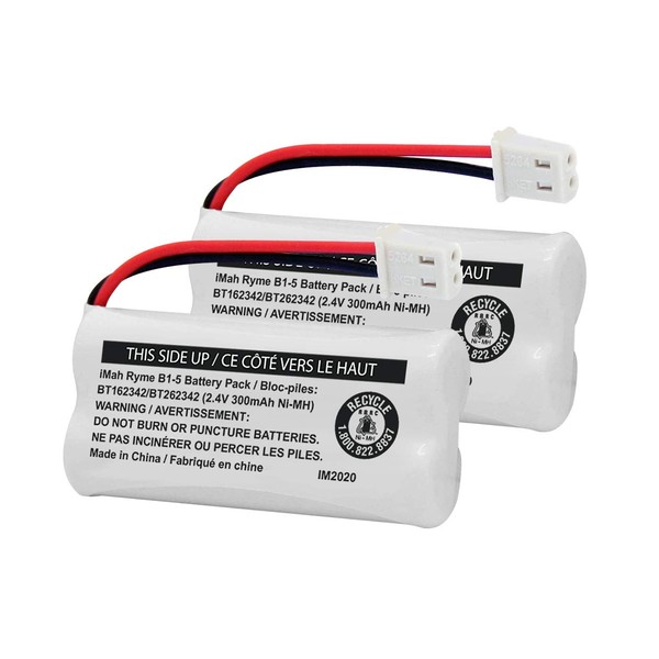 iMah BT162342/BT262342 2.4V 300mAh Ni-MH Cordless Phone Battery Pack, Also Compatible with BT183342/BT283342 AT&T EL52351 TL90070 VTech CS5119 DS6511 DS6722 LS6305 Handset, 2-Pack
