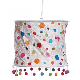 Trends Handmade Lokta Paper Max 40 Watt Round Multi Colour Polka Dot Unfinished Contemporary Lampshade with Colourful Felt Circles and Easy Cable Holder Decoration Light