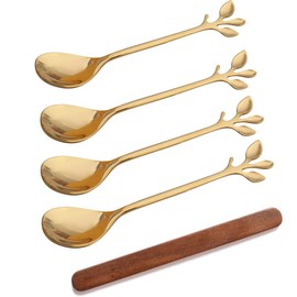 4Pcs Small Gold Tea Spoon Coffee Stirring Spoons Stainless Steel Ice Cream Spoons Sugar Appetizers Spoons, 4.7 Inches Dessert Demitasse Spoons