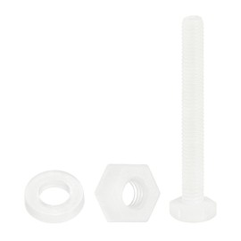 sourcing map 150 Pcs/50 Sets Nylon Hex Bolts, M3 x 25mm Plastic Full Threaded Hex Head Screws Bolts and Nuts with Flat Washers for Machinery Electronics Industrial Accessories, White