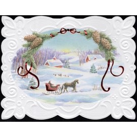 Set of 3 - Christmas Holiday Sleigh Ride Snow Portfolio Boxed Note Cards by Carol Wilson. 10 embossed 4x5 Die-Cut Notecards and Matching Envelopes in Decorative Gift Box with Magnetic Flap. NCPX2603