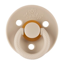 Itzy Ritzy Natural Rubber Pacifiers (Set of 2) – Baby Pacifiers with Cherry-Shaped Nipple & Large Air Holes for Added Safety; Set of 2 Binkies in Coconut & Toast (Ages 6 – 18 Months)