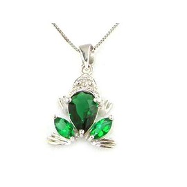 Ladies Solid 925 Sterling Silver Green Frog Stone Set Pendant & 16" Sterling Silver Chain Necklace
