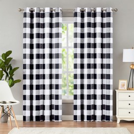 Melodieux Buffalo Check Plaid Blackout Curtains 84 Inches Long for Bedroom, Living Room Thermal Insulated Room Darkening Grommet Drapes, Black, 50 x 84 Inch, 2 Panels