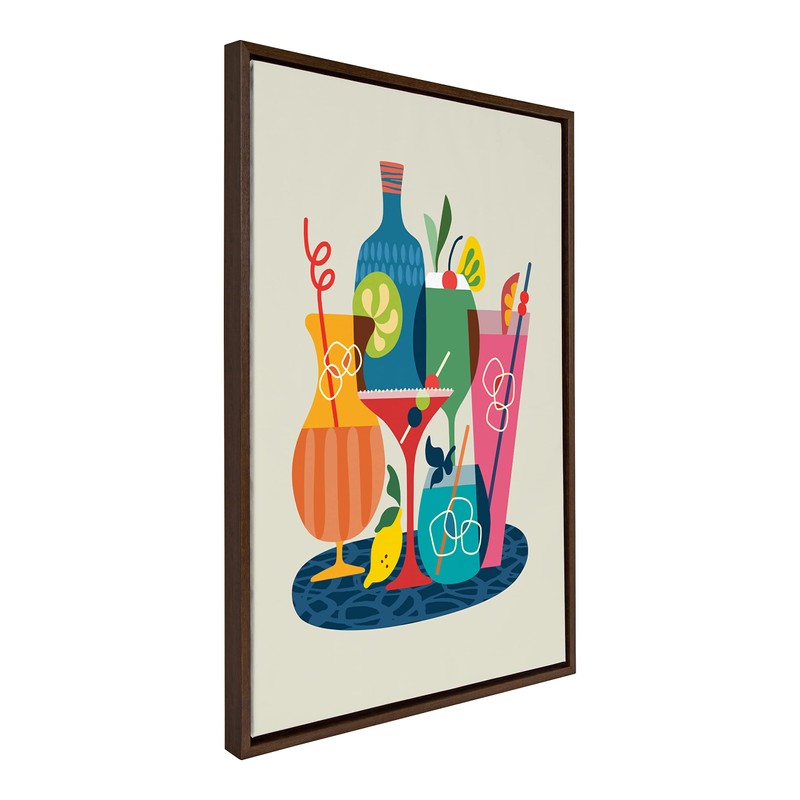Kate and Laurel Sylvie Mid Century Modern Cocktails Framed Canvas