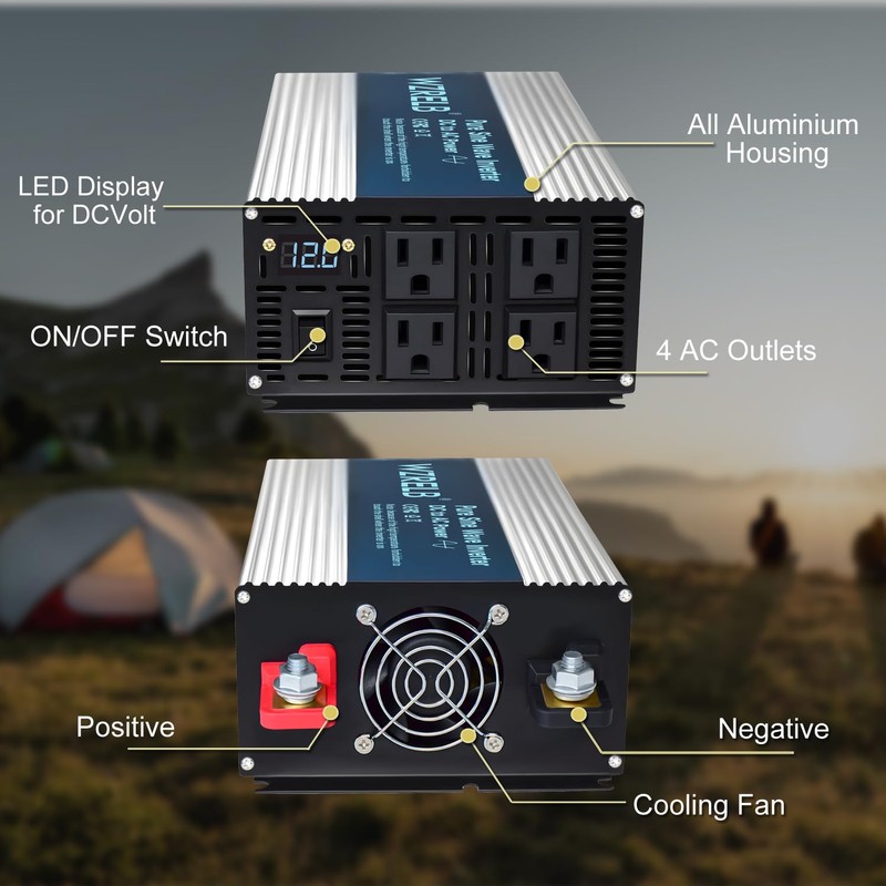 WZRELB 1800W Pure Sine Wave Inverter 12V DC to 110V