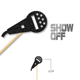 MonMon & Craft Microphone Cupcake Toppers/Music Theme Cupcake Toppers/Baby Shower Wedding Engagement Party Cupcake Dessert Decorations - Rock Birthday Cupcake Toppers Glitter 24 Pcs