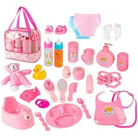 fash n kolor Doll Feeding Set | Set Includes Baby Doll Accessory's, Doll Diapers, Diaper Bag (38) - Color: 1