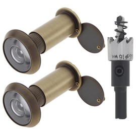 HOJLKLD Door Viewer Peephole, 2 Pack 200 Degree Sold Brass Peep Hole with 5/8" (16 mm) Drill Bit for 1-1/2" to 2-3/8" Doors, Security Front Door Viewer with Privacy Cover (Antique Bronze)
