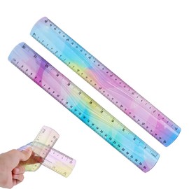 Set of 2 Flexible Rulers Set Colourful Plastic Ruler Shatterproof Soft Ruler Bendable Flat Ruler Bendable Ruler Metric Ruler Straight for School Classroom Children and Adults