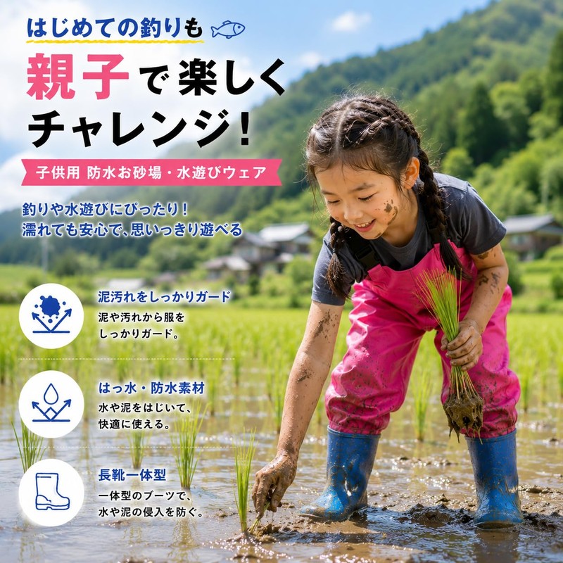 ウェーダー 子供 胴長 滑り防止 長靴 キッズ 防水ズボン ショルダーベルト 簡単着脱 怪我防止